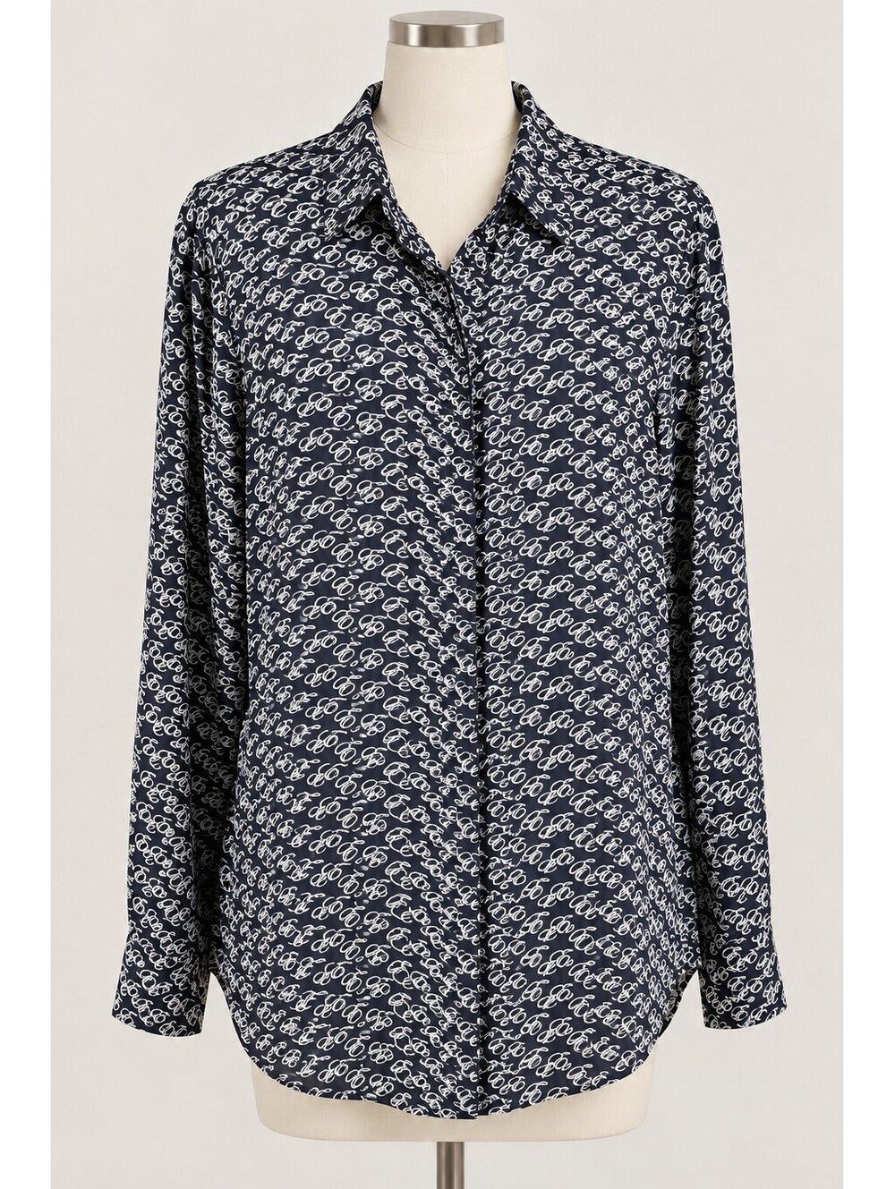 Equipment Femme Women’s XL Silk Blouse Dark Navy White Loop Print